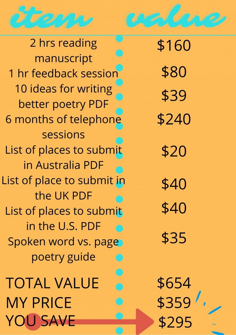 Poetry Mentoring Price List Package